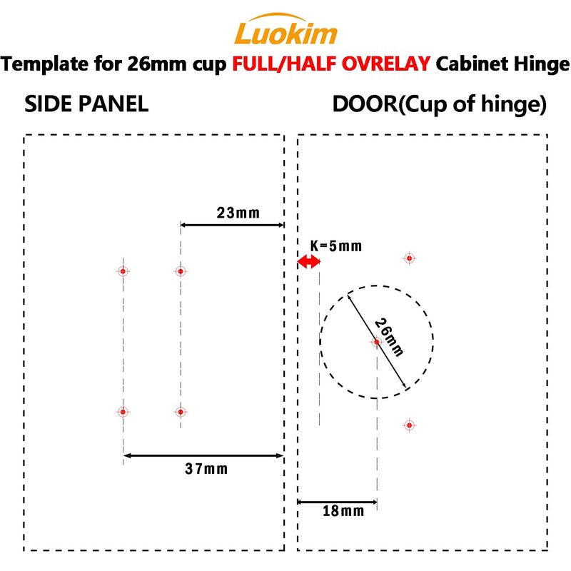 Luokim 26mm Small Cup Half Overlay Soft Close Cabinet Hinges