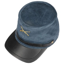 Hutshopping Nordstaaten Men's Leather Hat – One Size (approx. 55-60 cm) – Leather Cap Made of Suede – Northern State Hat with Warm Lining and Strap – Men's Cap Summer / Winter, blue