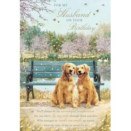 Noel Tatt Husband Birthday Card - Golden Retrievers, Blossom and Sentiment Verse - Eco-Friendly and Recyclable
