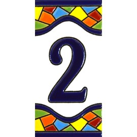 House numbers 4 inch. Handpainted house number tiles for signs, addresses and names. Address numbers for houses. House address numbers and letters. Design MOSAICO MEDIANO 4,29" x 2,13" (NUMBER 2)
