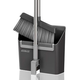 JOYMOOP Black Broom and Dustpan Set, Upright Angle Design with Built-in Comb Teeth for Home, Office, Hardwood Floors, Pet Hair