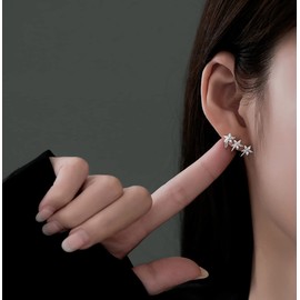 SLUYNZ 925 Sterling Silver Daisy Cuff Earrings Piercings for Women Flowers Wrap Earrings Huggie Studs (A-Silver)