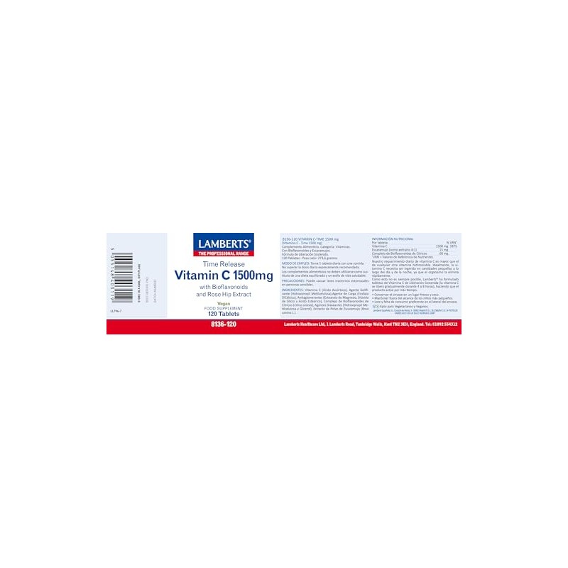 Lamberts Time Release Vitamin C 1500mg – with Bioflavonoids –