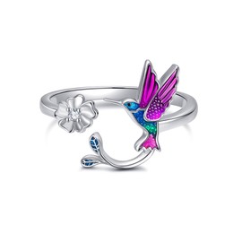 Hummingbird Ring 925 Sterling Silver Hummingbird Daisy Flower Open Ring Hummingbird Jewellery Gift for Women