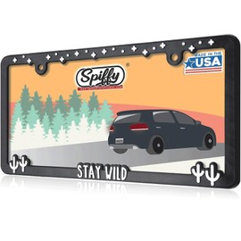 Spiffy Stay Wild License Plate Frame | Floral Car Accessories for Women | Country Girl License Plate Holder | Boho Hippie Aesthetic Retro License Plate Bracket | Made in The USA (Cactus and Stars)