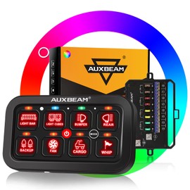 Auxbeam 8 Gang Switch Panel RA80 Auto-Dimmable RGB Switch Panel w/Momentary Toggle Pulsed, 12V-24V Automotive Aluminum Switch Panel for Truck Offroad Car Boat Waterproof, 2 Years Warranty