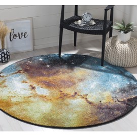 SAFAVIEH Galaxy Collection 6'7" Round Orange/Multi GAL109D Abstract Non-Shedding Living Room Dining Bedroom Foyer Area Rug