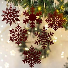 Zonon 18 Pcs Christmas Snowflakes Metal Ornaments 2 Inch Mini Snowflake Decorations 6 Styles Winter Ornaments for Christmas Tree Holiday Rust Red Retro Decor Gift Rustic Crafts