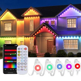 JQGWKJ Permanent Outdoor Lights, 100ft RGB with App Controlled Remote, DIY Scene Mode IP67 Waterproof LED, Music Synchronized Outdoor Lights for Houses