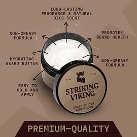 Striking Viking- Hidratación máxima de la barba: nuestra manteca para barba no grasosa para hombres, parte de tu kit esencial para el crecimiento de l