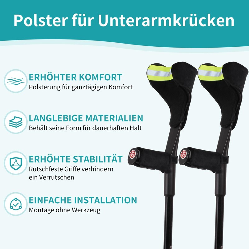 Forearm Pad and Grip Covers for Crutches with Open Cuff,