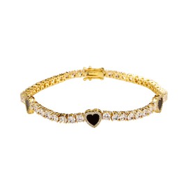OYOGAA Heart Tennis Bracelets for Women, 14K Golden Plated 4MM Ankle Bracelets for Women, Pink Black Cubic Zirconia Heart Bracelet, Charms Matching Bracelets for Couples (Golden Black, 8 inch)