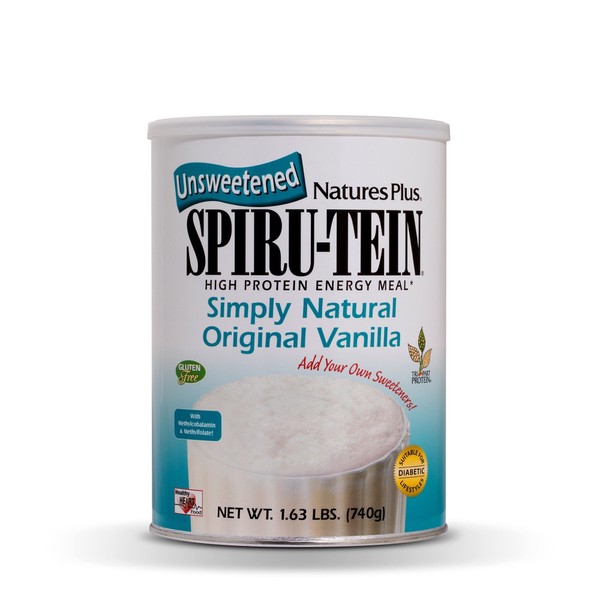 NaturesPlus Simply Natural SPIRU-TEIN Shake - Unsweetened Vanilla - 1.63 lbs, Protein Powder - Meal Replacement - Natural Energy - Supports Diabetic Lifestyle - Vegetarian, Gluten-Free - 32 Servings
