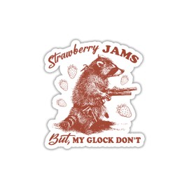 314PI (3pcs) Strawberry Jams But My Glock Dont Raccoon Sticker, Raccoon with Gun Water Assistant Funny Stickers, Animal Decal for Water Bottle Phone Laptop, Gift for Her Him, Sassy Sticker (Size 3")