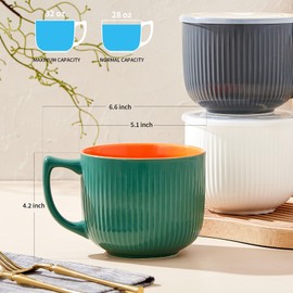 32 OZ Ceramic Soup Mugs with Lids and Handles,Jumbo Soup Cups, 5 inch Wide Large Ceramic Soup Bowls for Soup, Oatmeal, Gumbo, Salad,Instant Noodles, Microwave&Dishwasher Safe,2 packs, Gray+Green