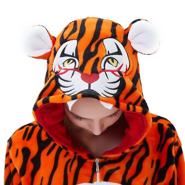 ABENCA Fleece Kids Tiger Onesie Pajamas Christmas Halloween Animal Cosplay Sleepwear Costume.Tiger.130
