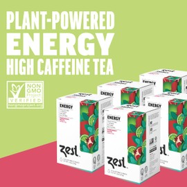 Zest Energy Green Tea – Pomegranate Mojito High Caffeine Tea Bags for Focus & Morning Energy – Natural Caffeinated Tea with 135mg Caffeine – Coffee Substitute – 15Ct Box, Non-GMO & Keto Friendly