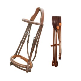 Exion Anatomical Snaffle Jumping Bridle for Horses with Removable Flash Noseband & Rubber Reins – Premium Vegetable-Tanned Leather, SS Buckles, Padded MonoCrown, Designer Stitching