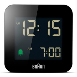 Braun Digital Travel Alarm Clock Snooze Function Compact Size Negative LC Display Quick Setting Crescendo Alarm Black BC08B