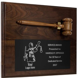 Gavel Plaque with Your Persoanlized Text and Logo - Judge, Police Officer, Lawyer, Attorney, or Military
