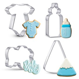 4 Pcs Baby Shower Cookie Cutters Platter Stainless Steel Baby Word Clothes Wedge and Bottle Biscuit Cutters
