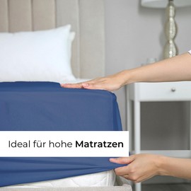 Fitted Sheet 200 x 200 cm Navy Blue 40 cm Base Height - Luxury Fitted Sheet for Single Bed - Fits Mattresses up to 40 cm Height - Soft, Wrinkle-Free and Breathable Bed Sheet - Single Pack