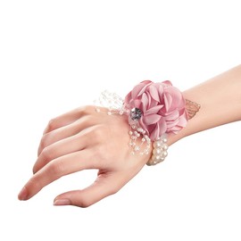 ARTFLWS Rose Wrist Corsage Boutonniere Set,Wrist Flower Corsage Wristlet Band Bracelets and Men's Boutonniere for Wedding Flowers Accessories Prom Suit Decor