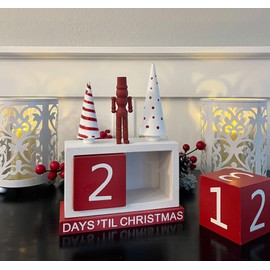 Christmas Nutcracker Advent Countdown Calendar, Wood, Red and White, 8" x 6"