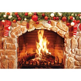 Christmas Fireplace Backdrop Photography Background for Xmas Parties Pictures Banner Studio Decor and Booth Props Wrinkle-Resistant Soft Polyester Design(12x8ft)