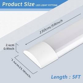 KILIPOL 5FT LED Batten Light, Ceiling Surface Mounted Slim LED Tube Lights, 50W 4000K Neutral White for Office, Shop, Garage, Home, 4 Packs