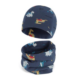 Cheerful Mario Baby Cotton Beanie Hat and Loop Scarf Set Little Boys and Girls Snood and Hat Set Outdoor Sports Accessories Warm and Soft Dinosaur Blue 0-6 Months