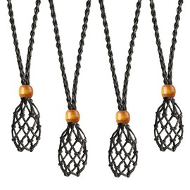 YJTSWDXY 4 PCS Crystal Cage Necklace Holder Empty Stone Holder Replacement Hand-Woven Cord with Adjustable Length (Black)