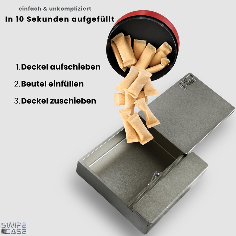 Swipecase® Aluminium Case with Double Compartment for Snus, Caffeine Snus
