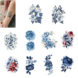 Calnklily 9Pcs Colorful Flower Temporary Tattoos With Fake Tattoo Designs—Long-Lasting, Realistic, And Specially Designed As Body Art For Women. (Moonlit Tidal Bloom)