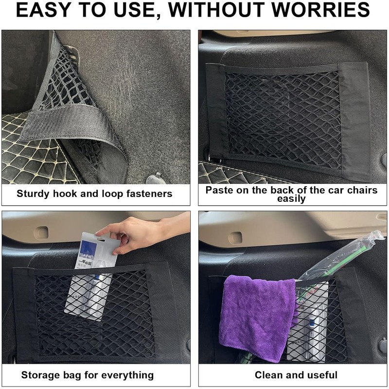 4PC Car Storage Net Organiser (40x25cm) - Universal Elastic Mesh
