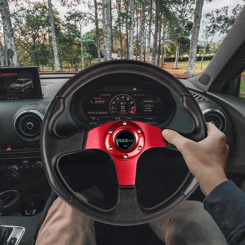 RASTP Universal Racing Steering Wheel 13.8”/350mm 6 Bolts Grip Vinyl