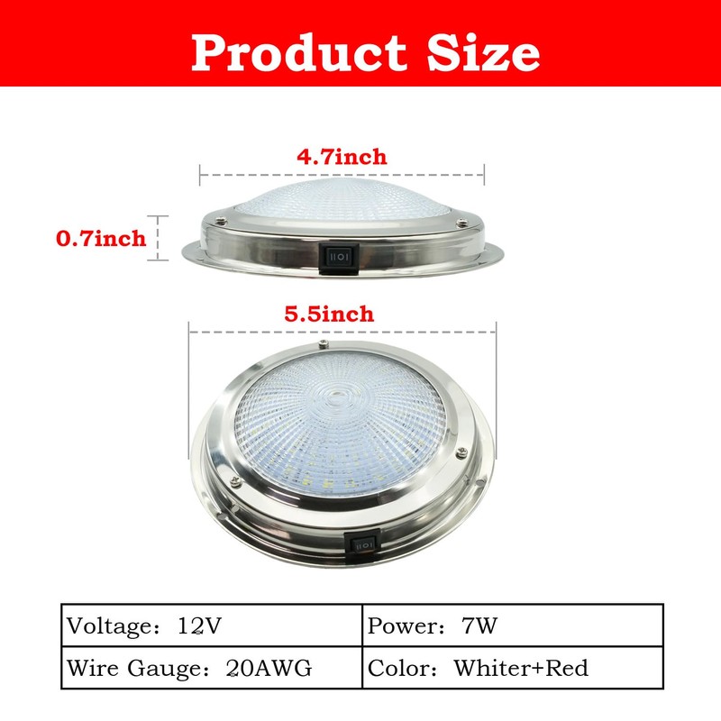 SMIXCTEK Marine Boat Dome Light, Dual Color 5.5" 12V LED