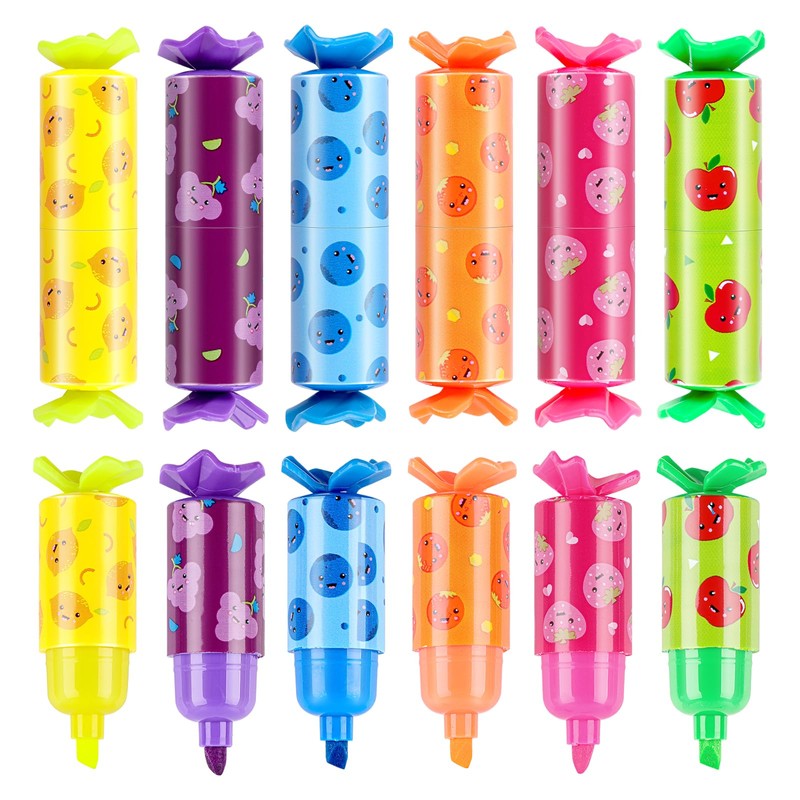 Pack of 12 Mini Highlighters, Candy Shape, Funny Highlighter Pen,