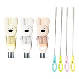 3 Pack Rabbit Shape Cup Lid Cleaning Brush with 4 Straw Brush, 4 in 1 Water Bottle Gap Cup Cleaner, Multifunctional Tumbler Lid Cleaning Tool for Mouth Crevice Tight Spaces