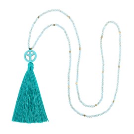 KELITCH Tassel Necklaces Peace Pendant Necklaces Chic Crystal Beads Necklaces Jewellery for Women, Pearl Crystal
