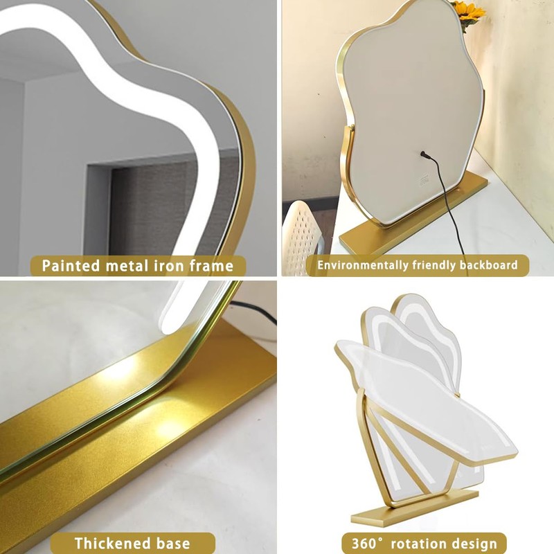 Cloud-Shaped Makeup Mirror with Lights,NO Assembly Required,Painted Gold/Black, 3 Color