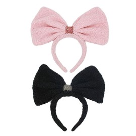 Pokinge 2Pcs Big Bow Plush Headband Solid Color Furry Bowknot Headband Creative Large Bow Hair Hoop Party Decor Women Hair Accessories For Girls