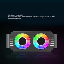 ARGB Memory Cooler, RGB DDR Heatsink with PWM Temperature Control Dual Fan for DDR DDR2 DDR3 DDR4 DDR5 DIY PC Gaming (Black)