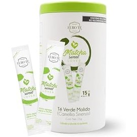 EURO TE Lata con 15 Sticks Matcha Sweet Lover, Té Verde Matcha con Hojas de Stevia Natural Molidas, Empaques Individuales