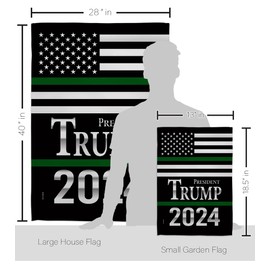 Trump Flag President Thin Green Line Garden House Flag-Kit Patriotic Vote Democrat Republican Tea Party United State American Election Banner Small Yard Gift Double-Sided, Made in USA