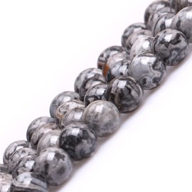 GEM-Inside Natural 8mm Gray Silver Crazy Agate Round Gemstone Semi Precious Loose Beads for Jewellery Making 15''