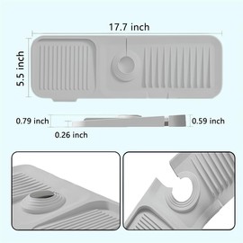 Kitchen sink faucet guard,17.7”silicone sink splash guard,Faucet splash guard 5° slope drain guard,Includes a cleaning sponge. Suitable for kitchen and bathroom faucets. (gray, 17.7×5.5 in)