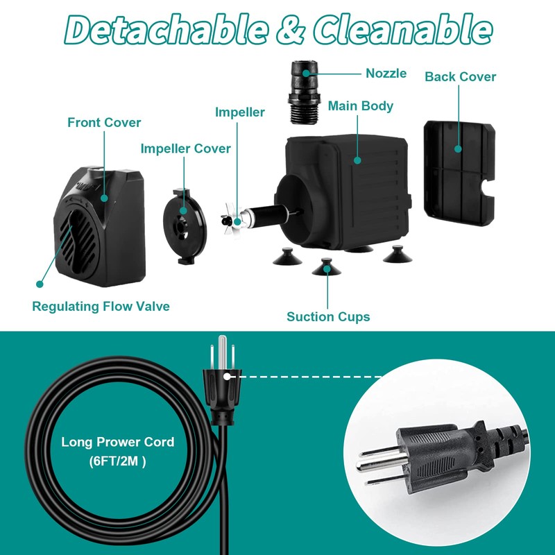 FREESEA Aquarium Submersible Fountain Pump: 30W 550GPH Adjustable Quiet Water