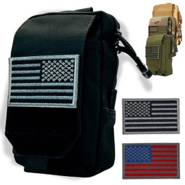 BellaVitas Tactical Molle Pouch Small Notebook Cover EDC Utility Bag Tool Pouch Gadget Organizer Military Waist Bag with US Flag Patch