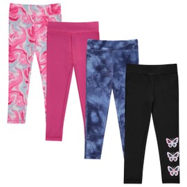 BTween Girls’ 4 Pack Leggings Set, Exercise, Sports Tights with Wide Waistband for Girls, Rose,7/8